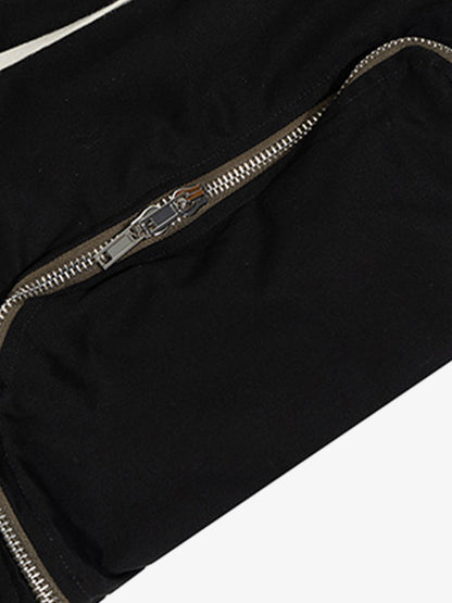 Black Nylon Cargo Pants – Wide-Leg Relaxed Fit with Zippered Pockets