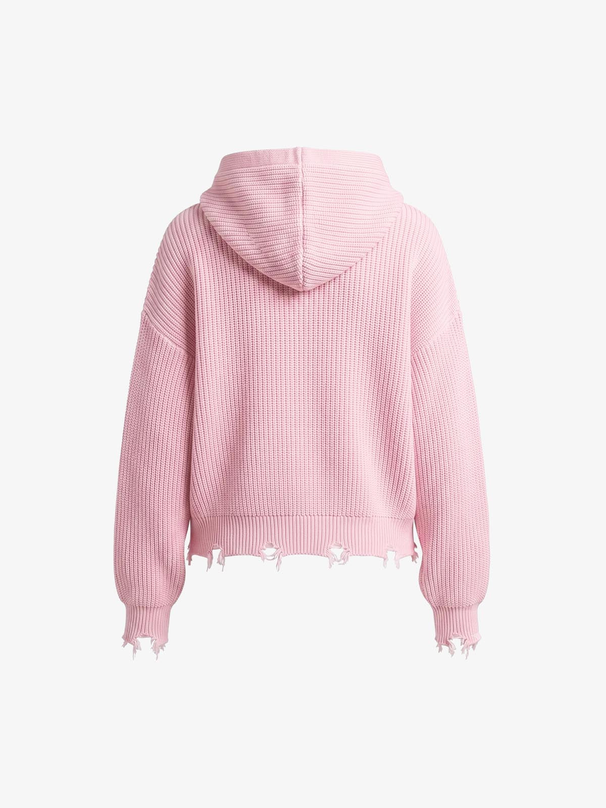 Pink Knit Fleece Zip-Up Hoodie with Embroidered Logo