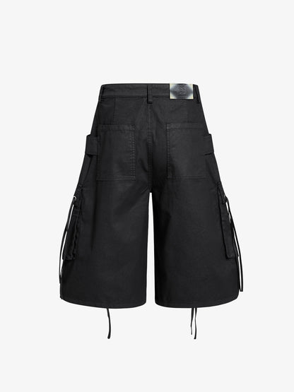 High-Waisted Cargo Shorts – Cotton Twill Oversized Utility Fit