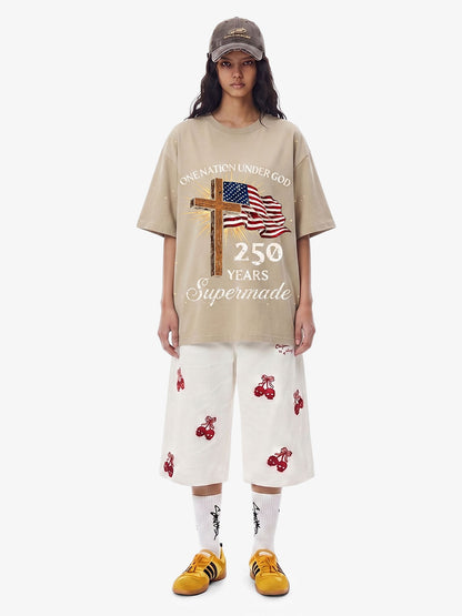 Cross Flag Graphic Washed T-Shirt