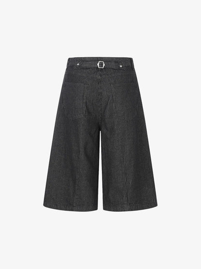 Pinstripe Wide-Leg Cropped Jeans