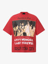 Red Waffle-Knit Cotton Blend Oversized T-Shirt with Bold Iron Cross Graphic Print