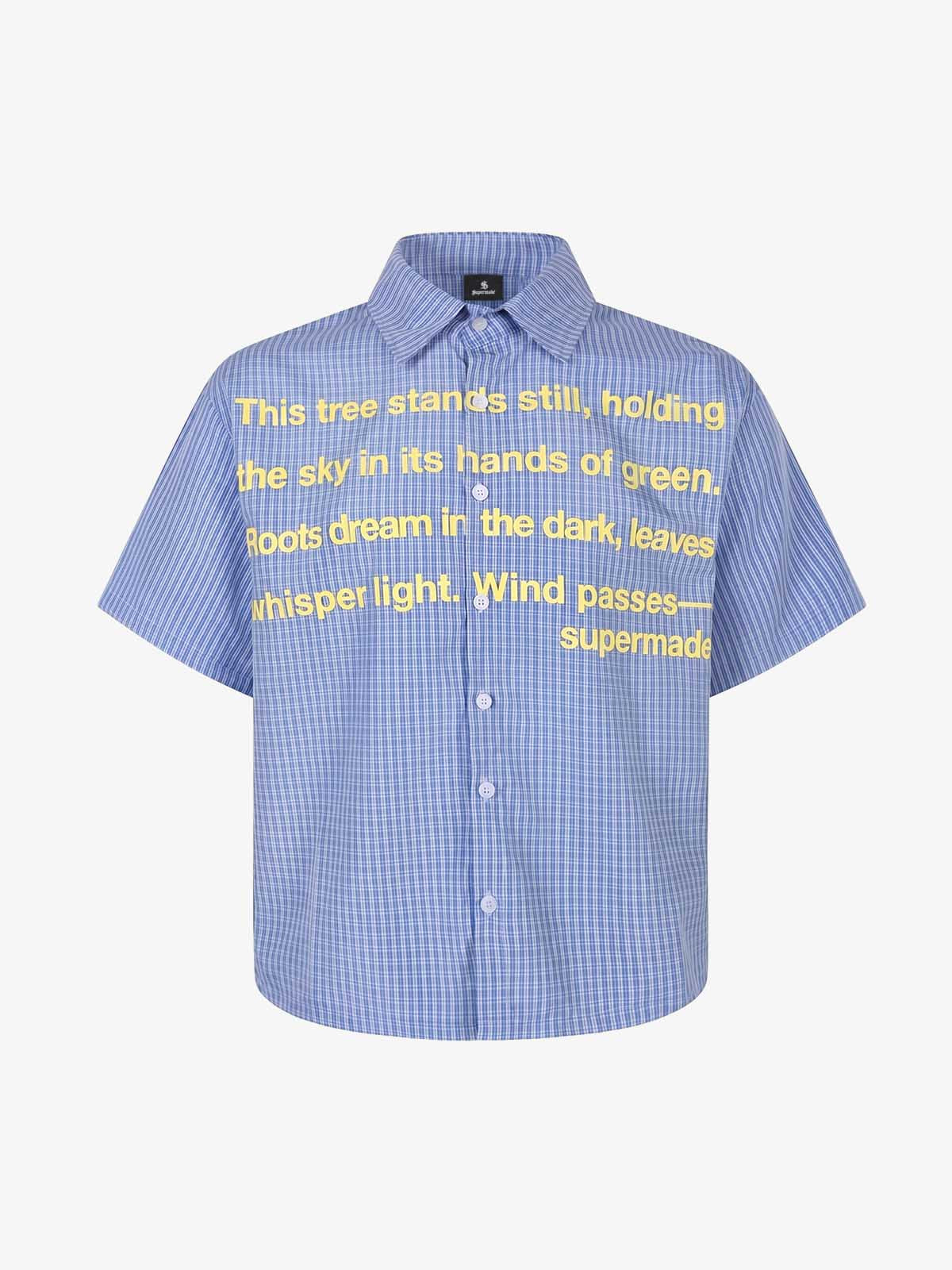 Plaid Short-Sleeve Shirt with Letter Print