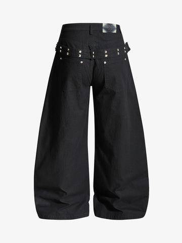 Detachable Back Panel Riveted Pants
