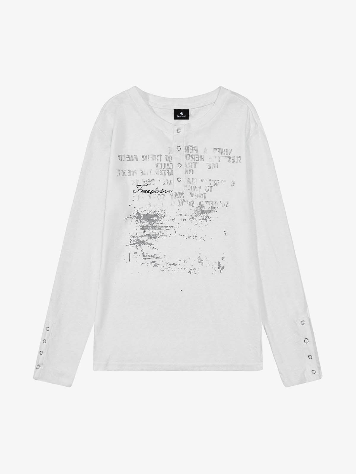 Supermade Industrial Text Print Long Sleeve Henley T-Shirt 