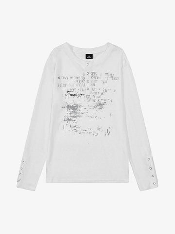 Supermade Industrial Text Print Long Sleeve Henley T-Shirt 