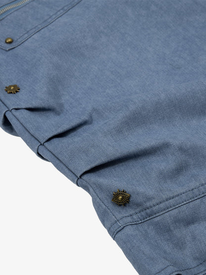 Pleated Panel Curved Leg Cargo Cotton Pants 