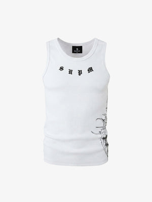 Ribbed Cotton Blend Tank Top – Graphic Print Sleeveless Streetwear