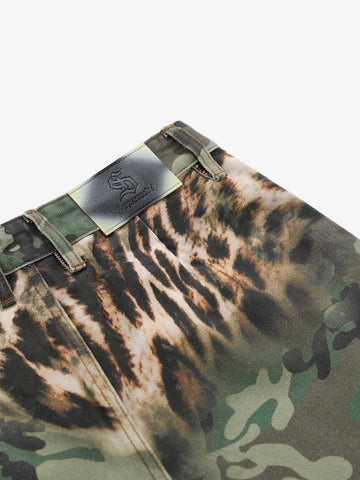 Camo Leopard Patchwork Cargo Pants