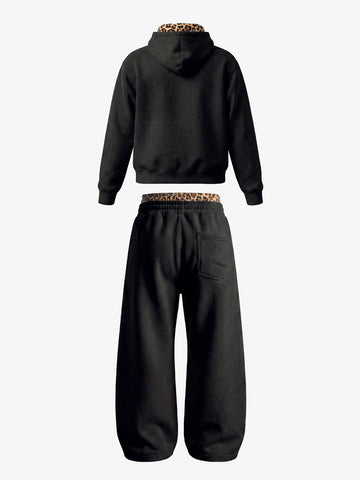 Leopard Patchwork Hoodie & Trousers Set