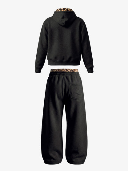 Leopard Patchwork Hoodie & Trousers Set