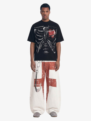 Vintage Distressed Chain Print Oversized Canvas Baggy Pants 