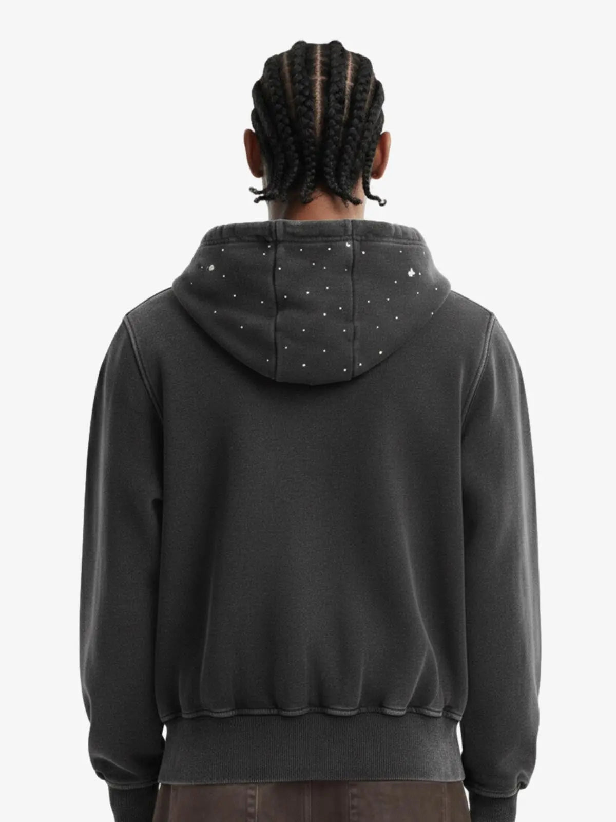 Vintage Washed Symmetrical Star Rhinestone Zip-Up Hoodie 