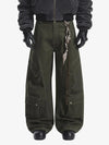 Draped Fabric Accessories Deconstructed Wide Leg Cargo Pants 