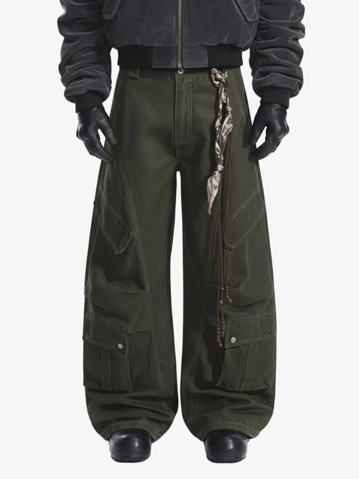 Draped Fabric Accessories Deconstructed Wide Leg Cargo Pants 
