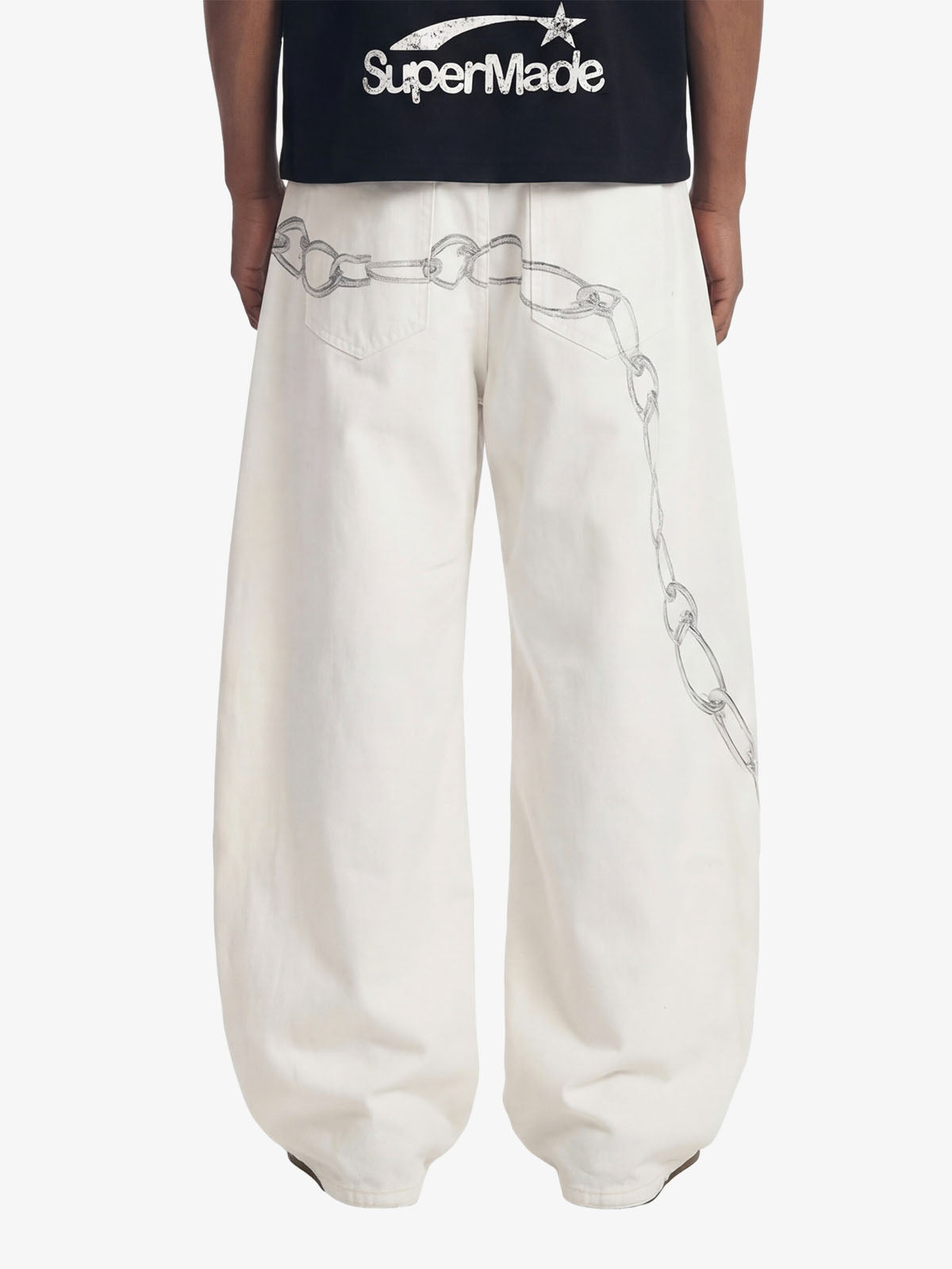 Vintage Distressed Chain Print Oversized Canvas Baggy Pants 