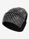 Rhinestone Embellished Ribbed Knit Beanie Hat 