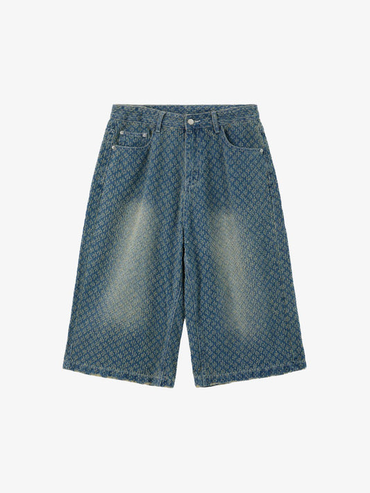 Vintage Distressed Textured Ripped Wide Leg Denim Jorts 