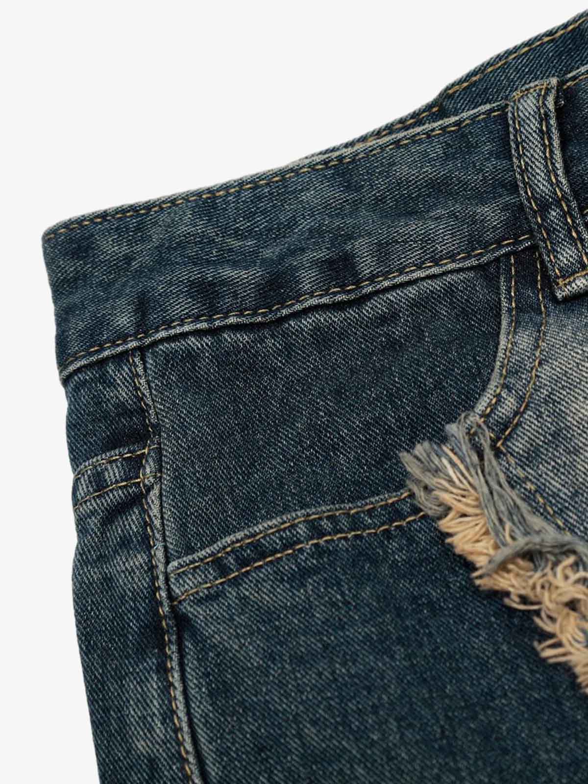 Vintage Embroidered Washed Raw-Edge Graffiti Scimitar Jeans 