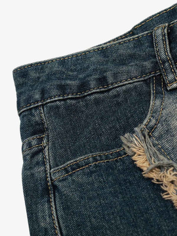 Vintage Embroidered Washed Raw-Edge Graffiti Scimitar Jeans 