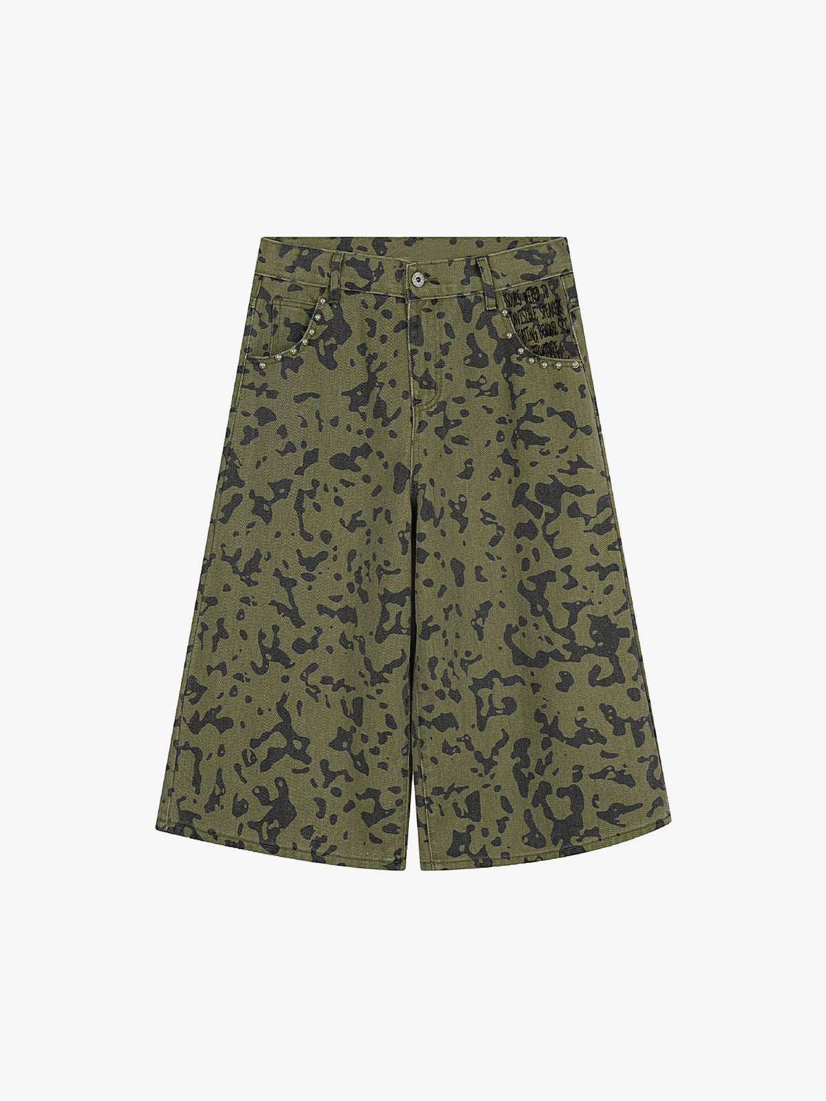 Studded Camo Wide-Leg Jorts 