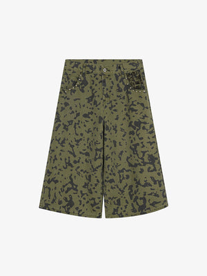 Studded Camo Wide-Leg Jorts 