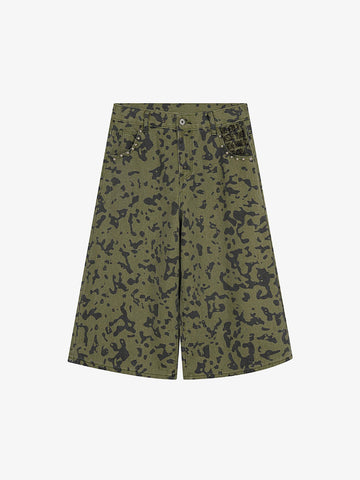 Studded Camo Wide-Leg Jorts 