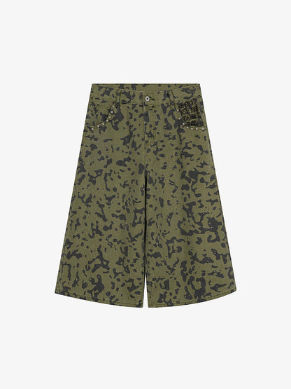 Studded Camo Wide-Leg Jorts 