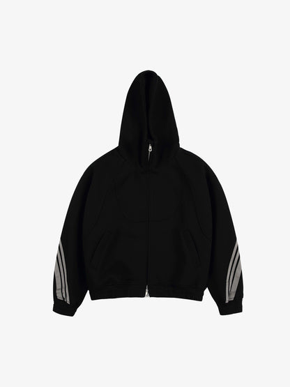 Striped Patchwork Boxy Fit Zip-Up Hoodie