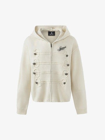 Jacquard Hooded Knit Cardigan