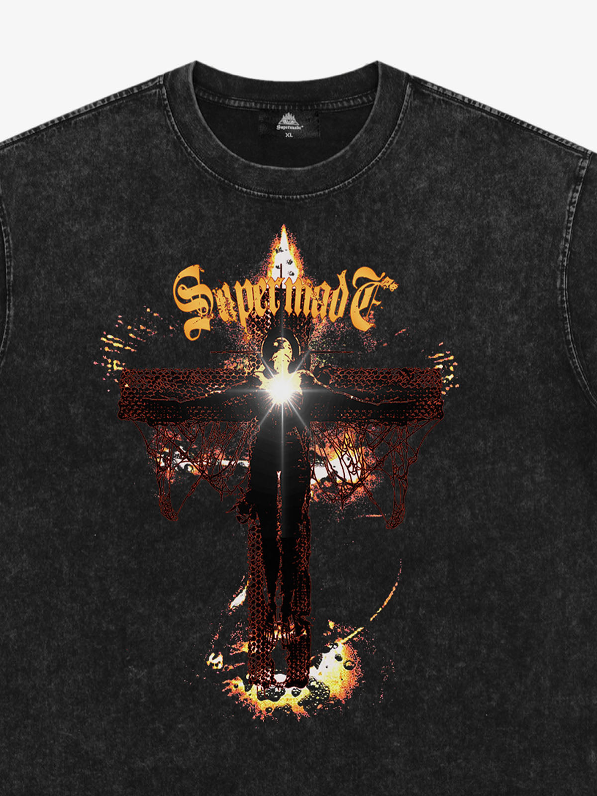 Washed Gothic Cross Graphic T-Shirt 