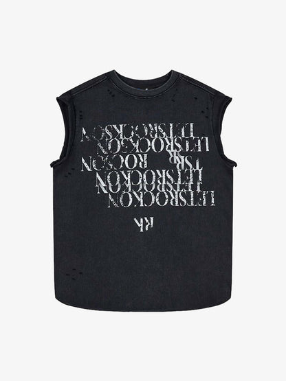 Letter Graphic Spray-Painted Distressed Vest