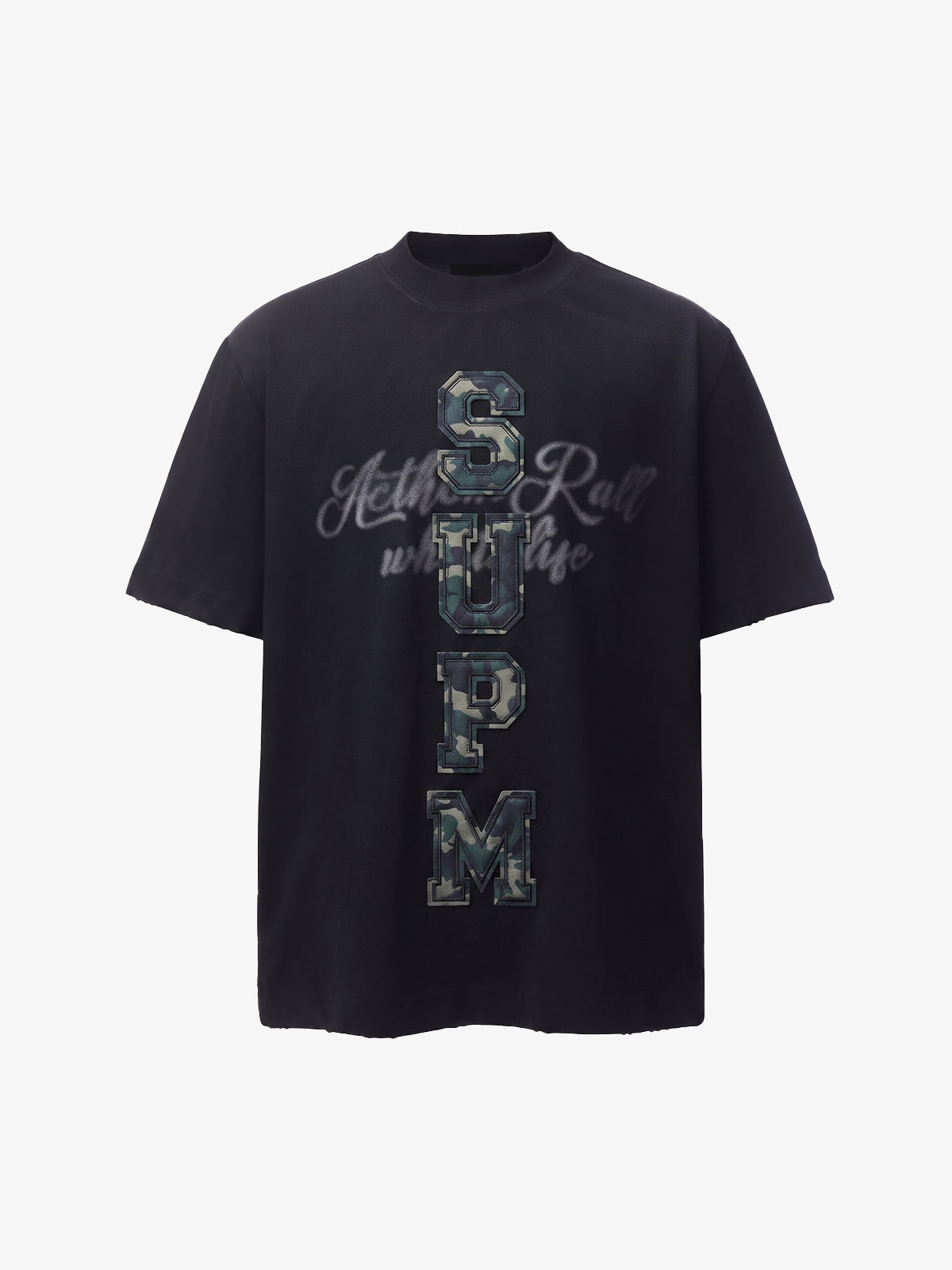 Camo Letter Patchwork Casual T-Shirt