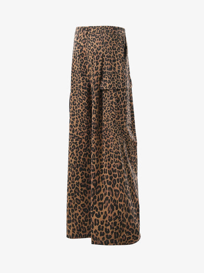 Retro Leopard Print Pleated Pocket Casual Pants 