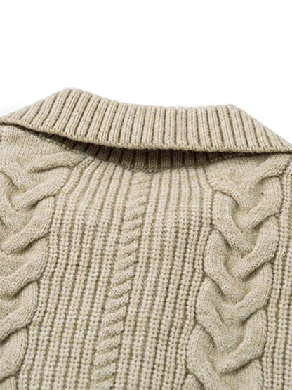 Cable Knit Zip-Up Sweater Jacket for Cozy Elegance 