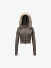 Distressed Faux Fur Slim Zip-Up Hoodie