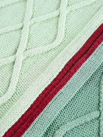 Retro Contrast Color High Neck Knitted Cardigan Sweater 