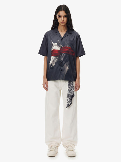 Red Blindfold Horse Hawaiian Shirt