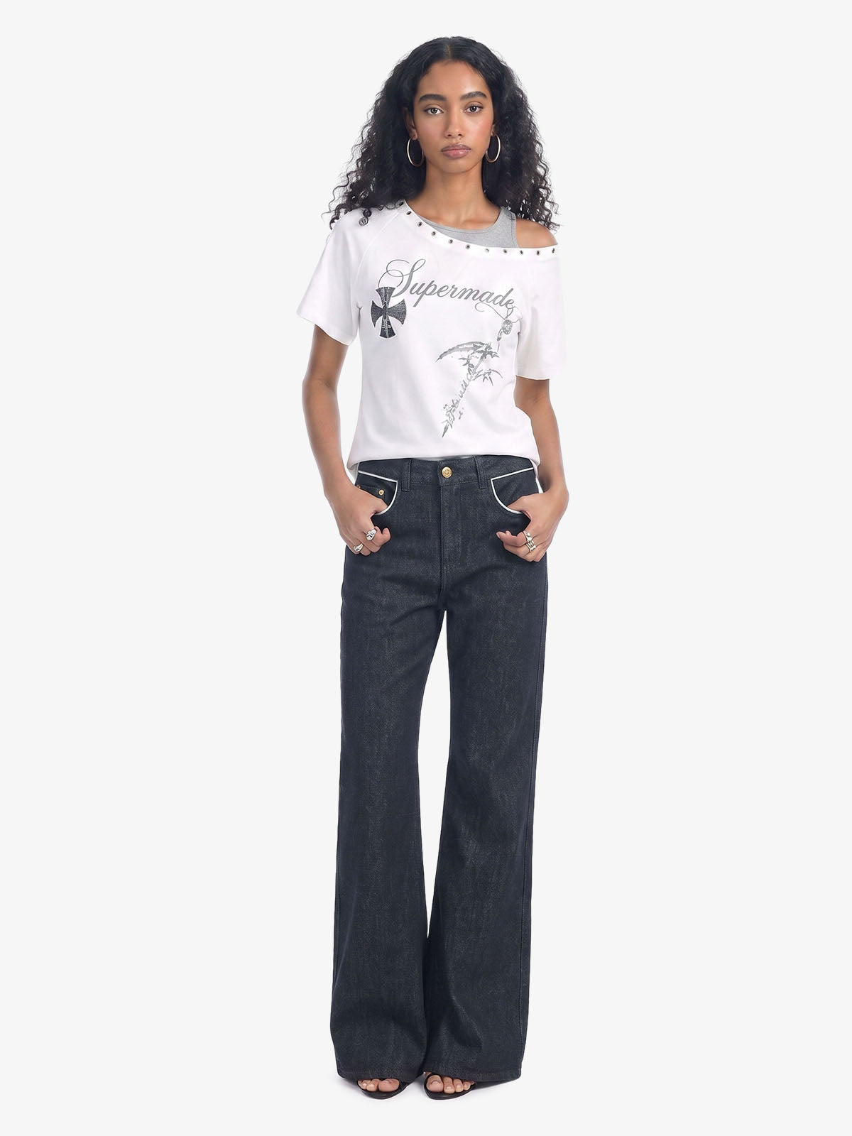 Vintage Contrast Trim Dark Wash Jeans