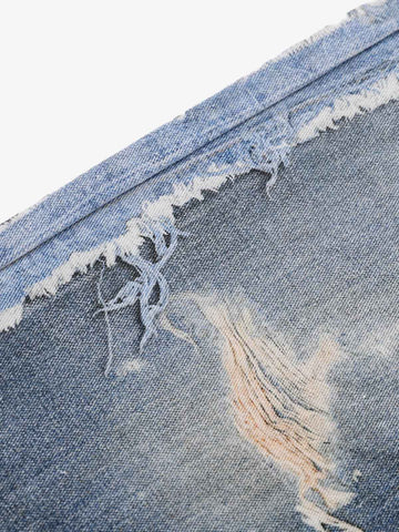 Vintage Distressed Print Wide Leg Jeans