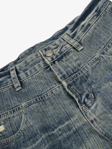 High Waist Distressed Barrel Denim Jeans 