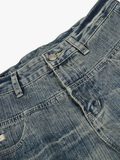 High Waist Distressed Barrel Denim Jeans 