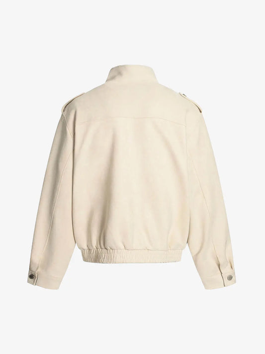 Military-Inspired Utility Shoulder Straps Zip Jacket 
