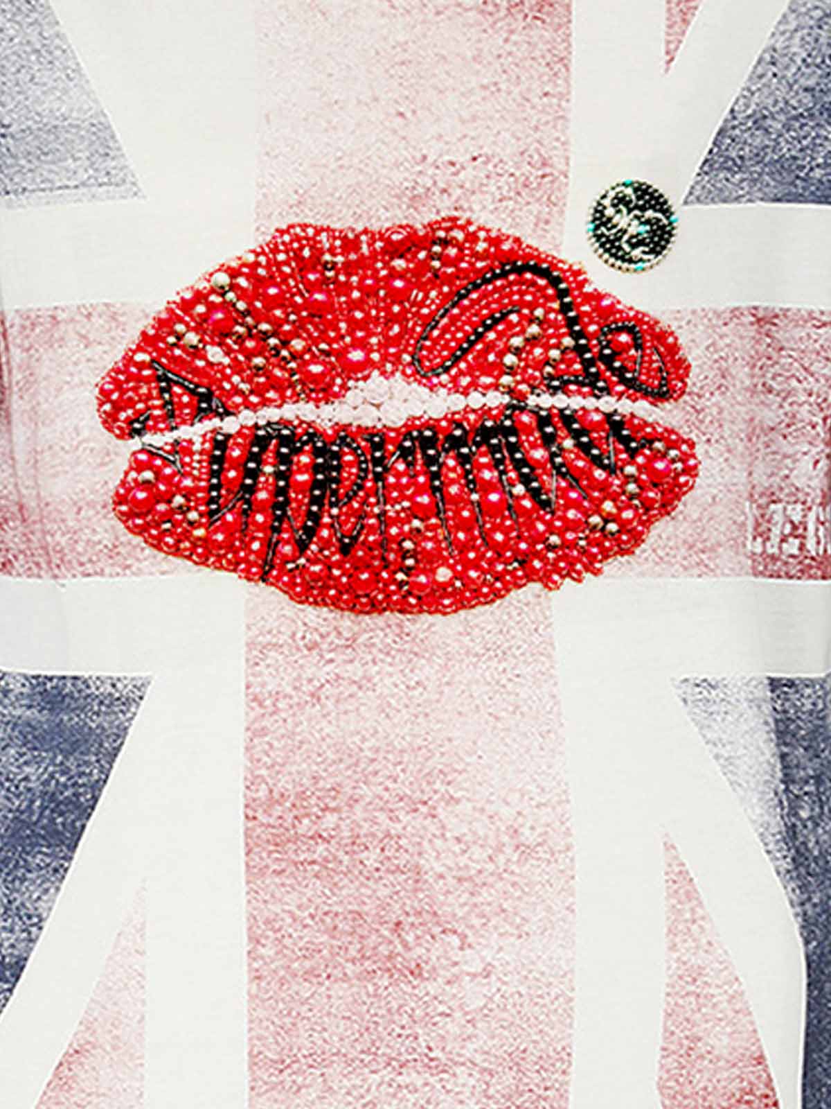 Cotton Casual T-Shirt with Lip Print Sleeve Detail