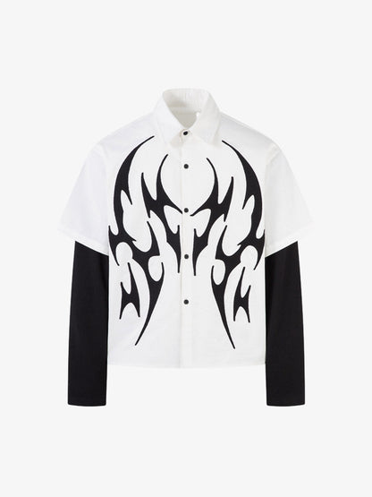 Tribal Flame Layered Cotton Linen Shirt 