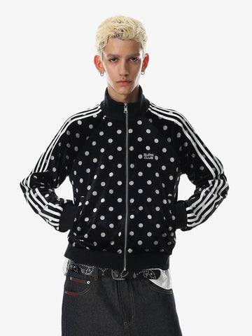 Polka Dot Stand Collar Zip Jacket