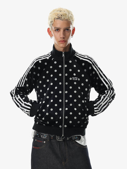 Polka Dot Stand Collar Zip Jacket