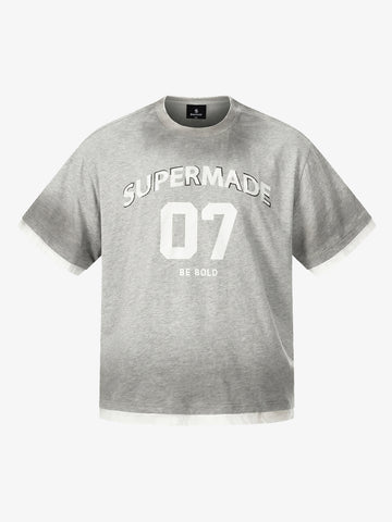 Heather Grey Oversized Cropped T-Shirt – Contrast Ribbed Cuffs & Hem