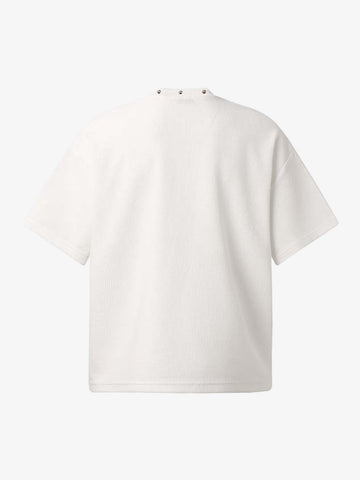 Studded Collar Cross Print Waffle T-Shirt