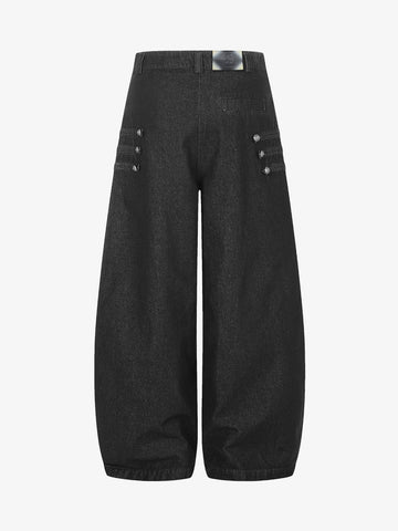 Military Napoleon Raw Denim Barrel Baggy Jeans